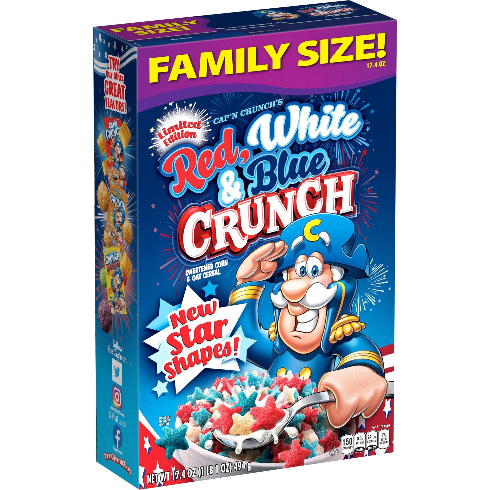 slide 1 of 5, Cap'n Crunch Capn Crunch Red White Blue Family Size Cereal, 17.4 oz