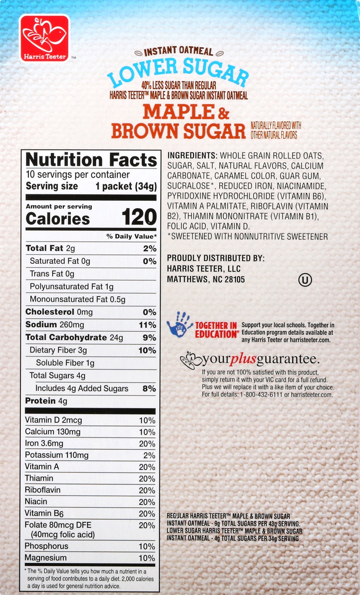 slide 10 of 10, Harris Teeter Instant Oatmeal Maple & Brown Sugar, 11.9 oz