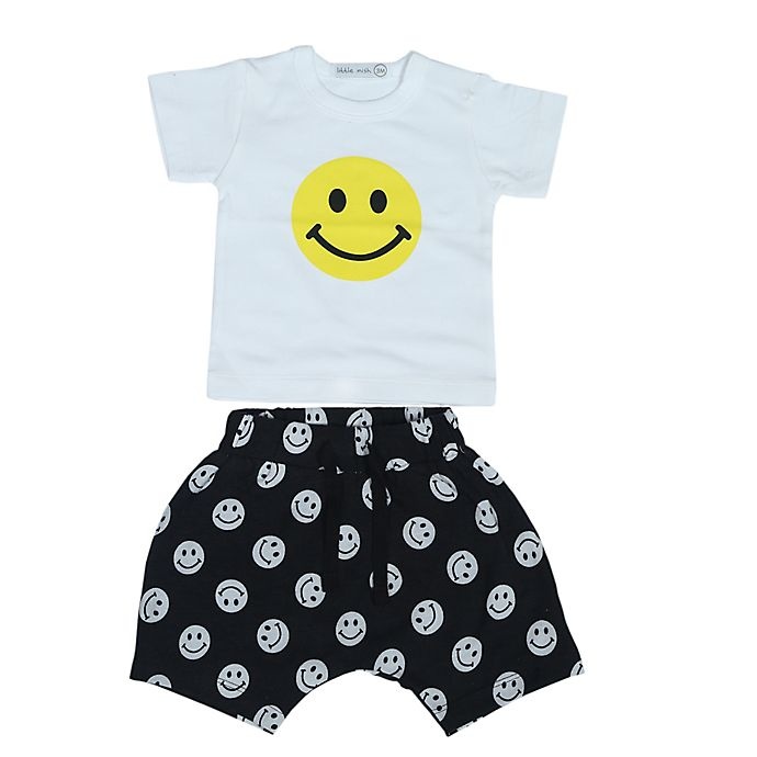 slide 1 of 1, Little Mish Newborn Happy Face Shirt and Short Set - Black, 2 ct