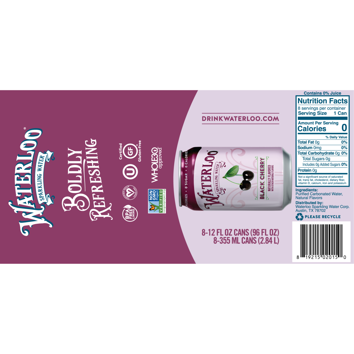 slide 2 of 2, Waterloo Black Cherry Sparkling Water - 8 ct, 8 ct; 12 oz