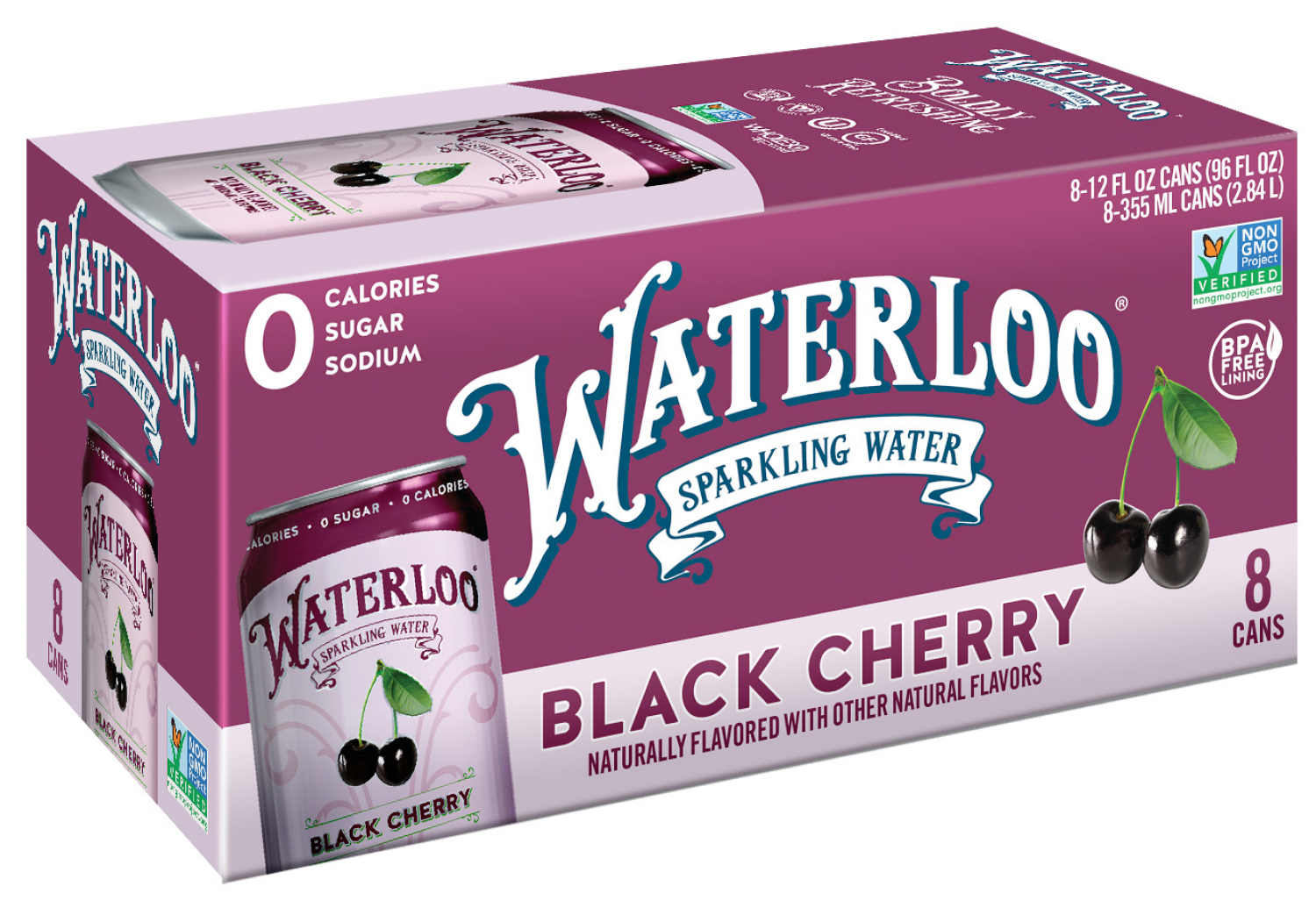 slide 1 of 2, Waterloo Black Cherry Sparkling Water - 8 ct, 8 ct; 12 oz