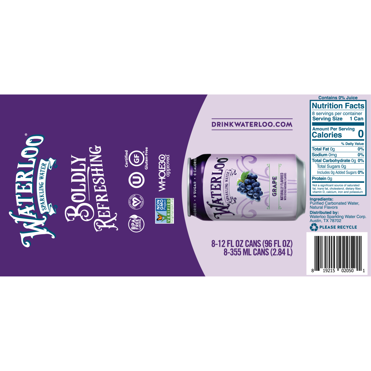 slide 2 of 2, Waterloo Grape Sparkling Water - 8 ct, 8 ct; 12 fl oz