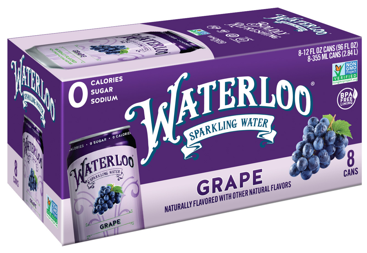 slide 1 of 2, Waterloo Grape Sparkling Water - 8 ct, 8 ct; 12 fl oz