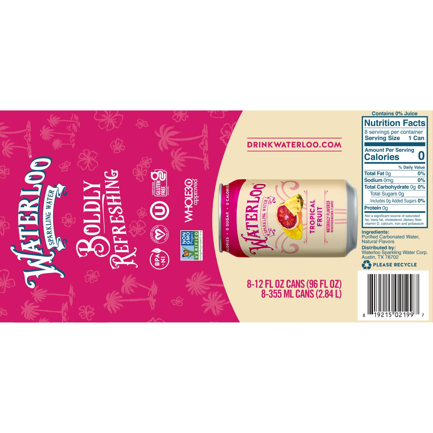 slide 2 of 2, Waterloo Tropical Fruit Sparkling Water - 8pk / 12 fl oz Cans - 96 fl oz, 8 ct; 12 fl oz