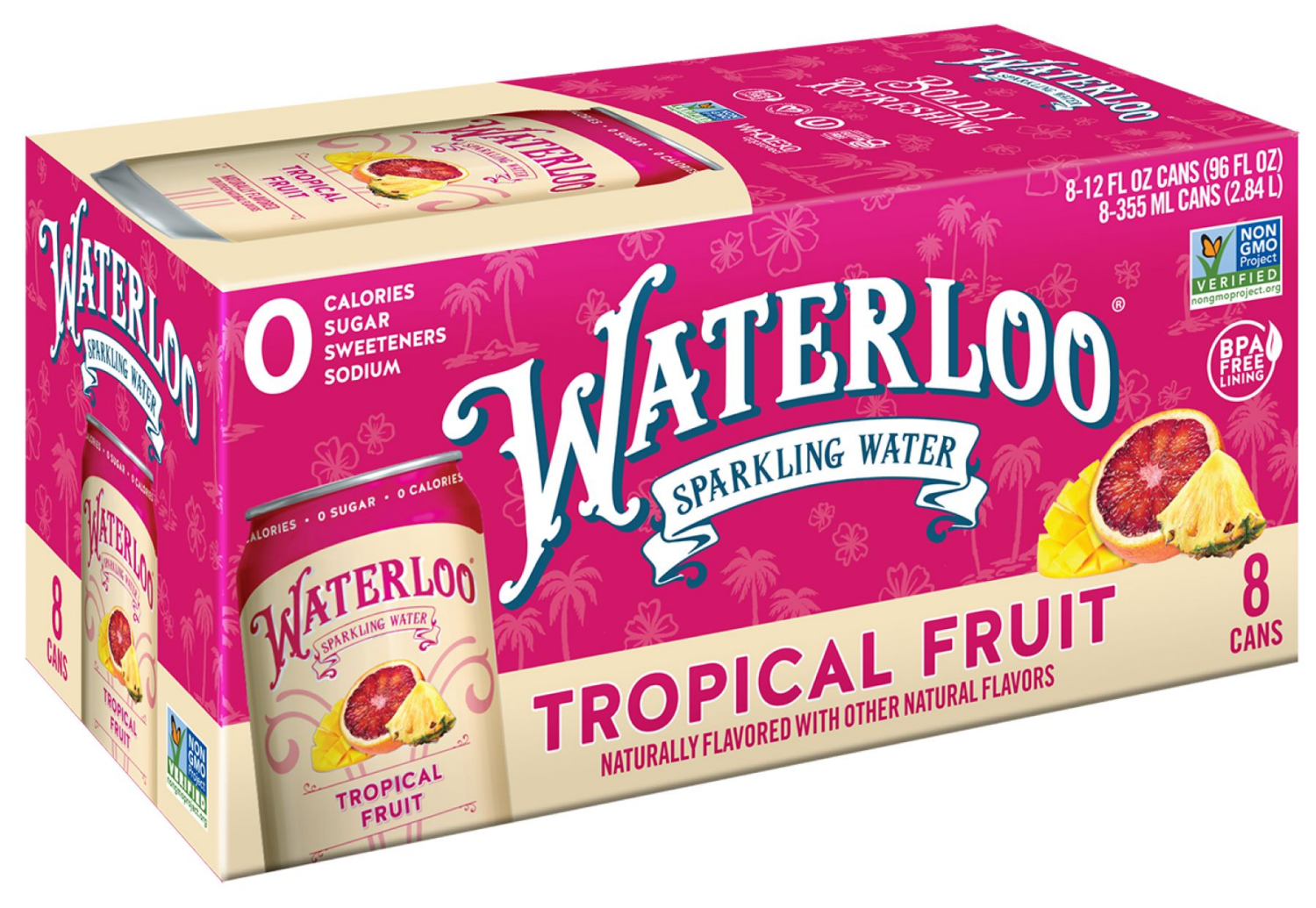 slide 1 of 2, Waterloo Tropical Fruit Sparkling Water - 8pk / 12 fl oz Cans - 96 fl oz, 8 ct; 12 fl oz