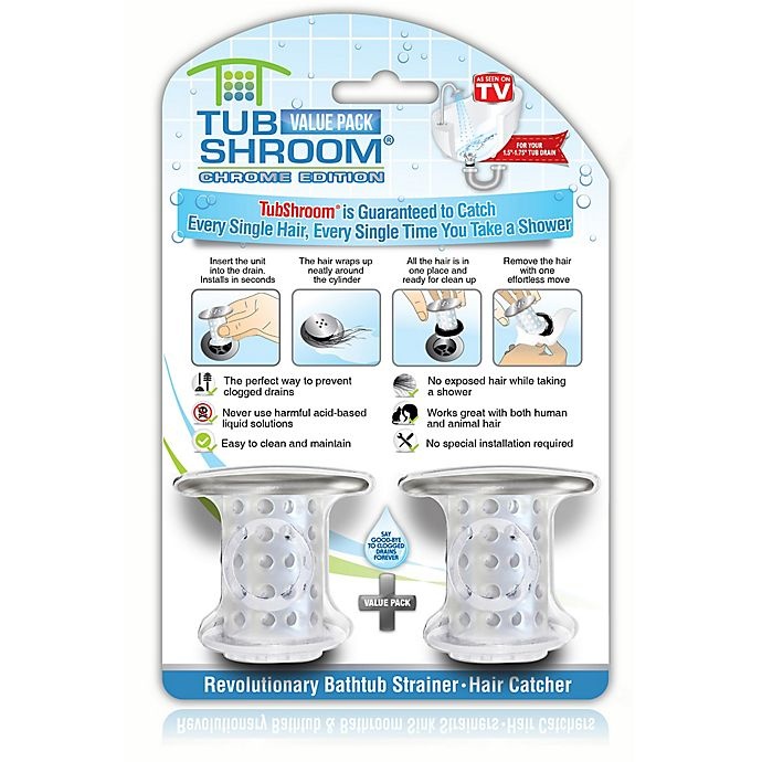 slide 2 of 8, As Seen on TV TubShroom Drain Hair Catcher - Chrome/Clear, 2 ct