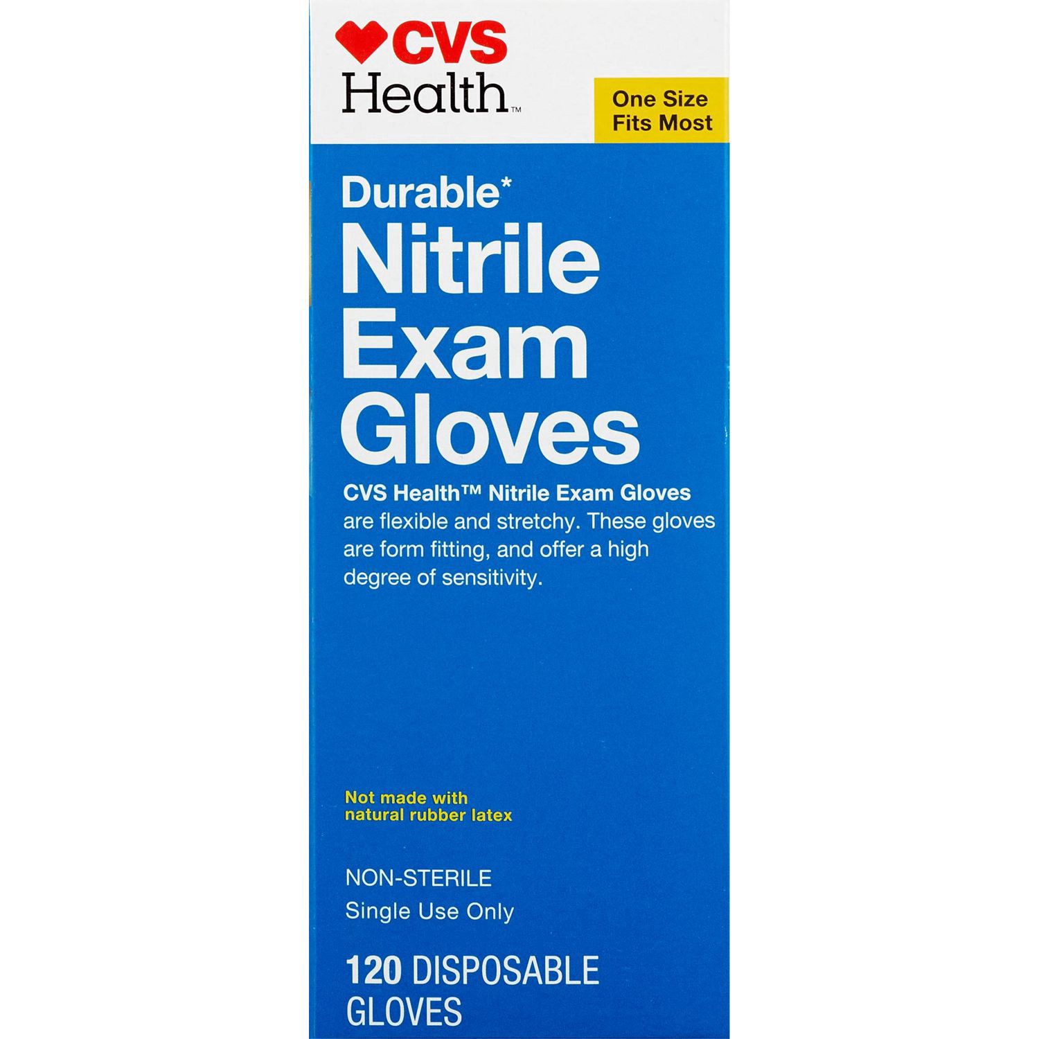 slide 3 of 3, Cvs Durable Nitrile Exam Disposable Gloves, One Size Fits Most, 120 Ct, 120 ct