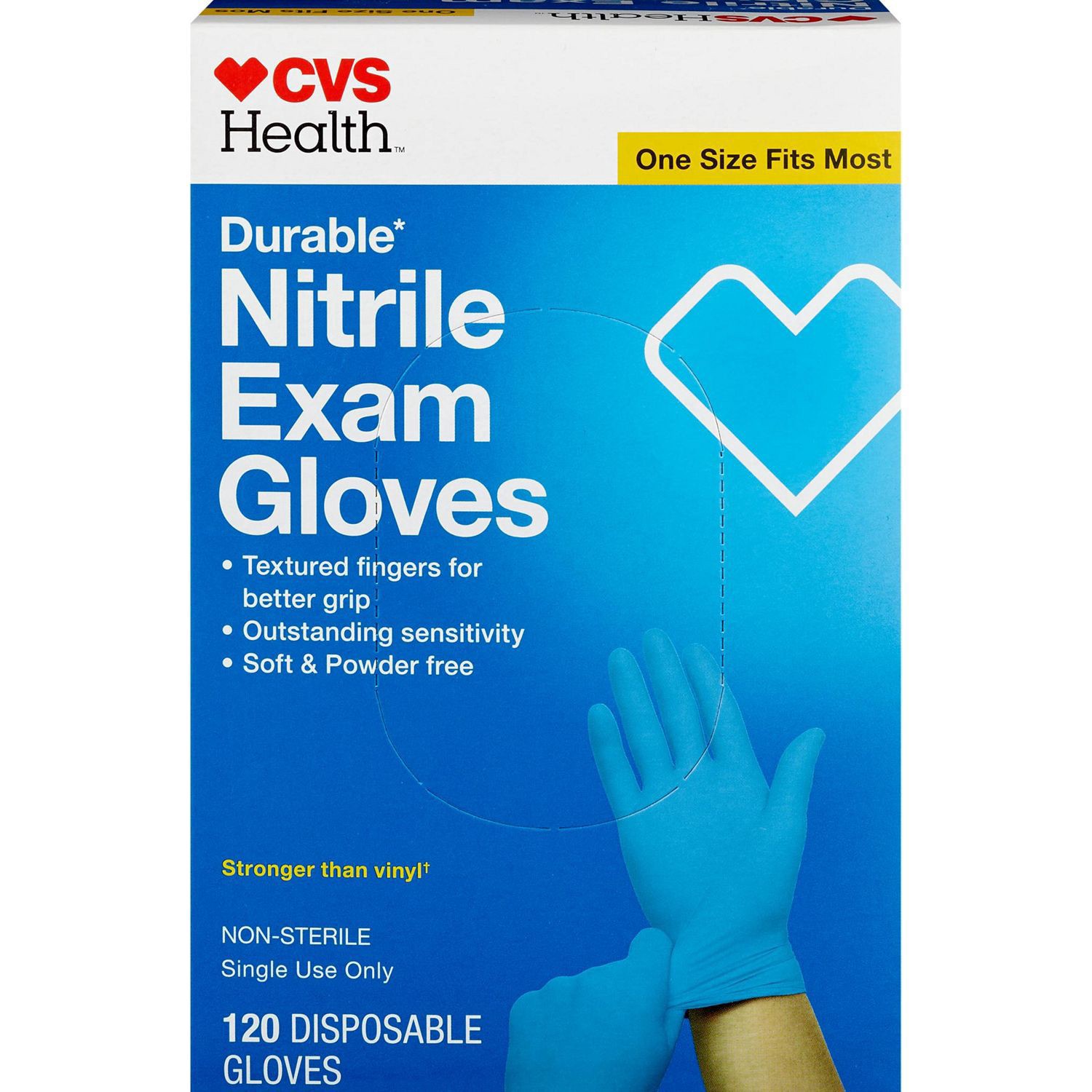 slide 1 of 3, Cvs Durable Nitrile Exam Disposable Gloves, One Size Fits Most, 120 Ct, 120 ct