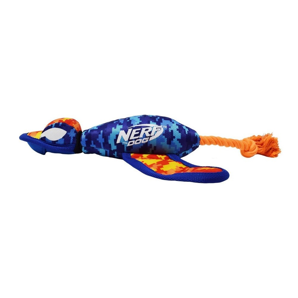 slide 2 of 5, NERF Nylon Digital Camo Crinkle Wing Launching Duck Dog Toy - Orange/Blue - 16.5", 1 ct