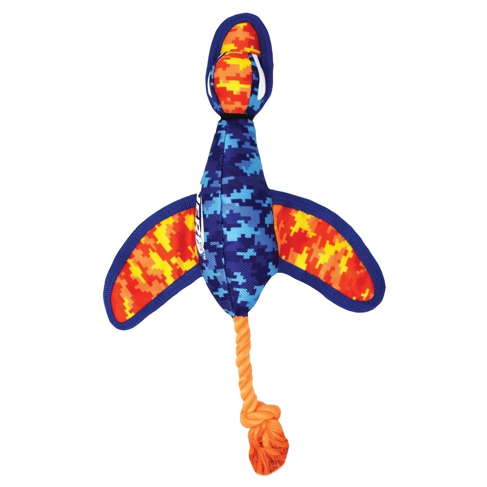 slide 4 of 5, NERF Nylon Digital Camo Crinkle Wing Launching Duck Dog Toy - Orange/Blue - 16.5", 1 ct