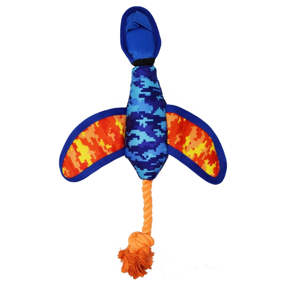 slide 5 of 5, NERF Nylon Digital Camo Crinkle Wing Launching Duck Dog Toy - Orange/Blue - 16.5", 1 ct