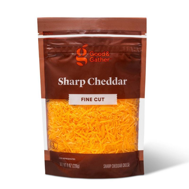 slide 1 of 3, Fine Cut Sharp Cheddar Cheese - 8oz - Good & Gather™, 8 oz