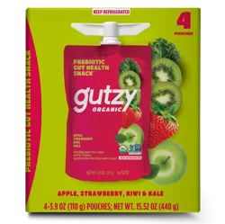 Gutzy Organic Prebiotic Fiber Snack Apple, Strawberry, Kiwi And Kale - 4 Pk / 3.9 Oz Each Pouch