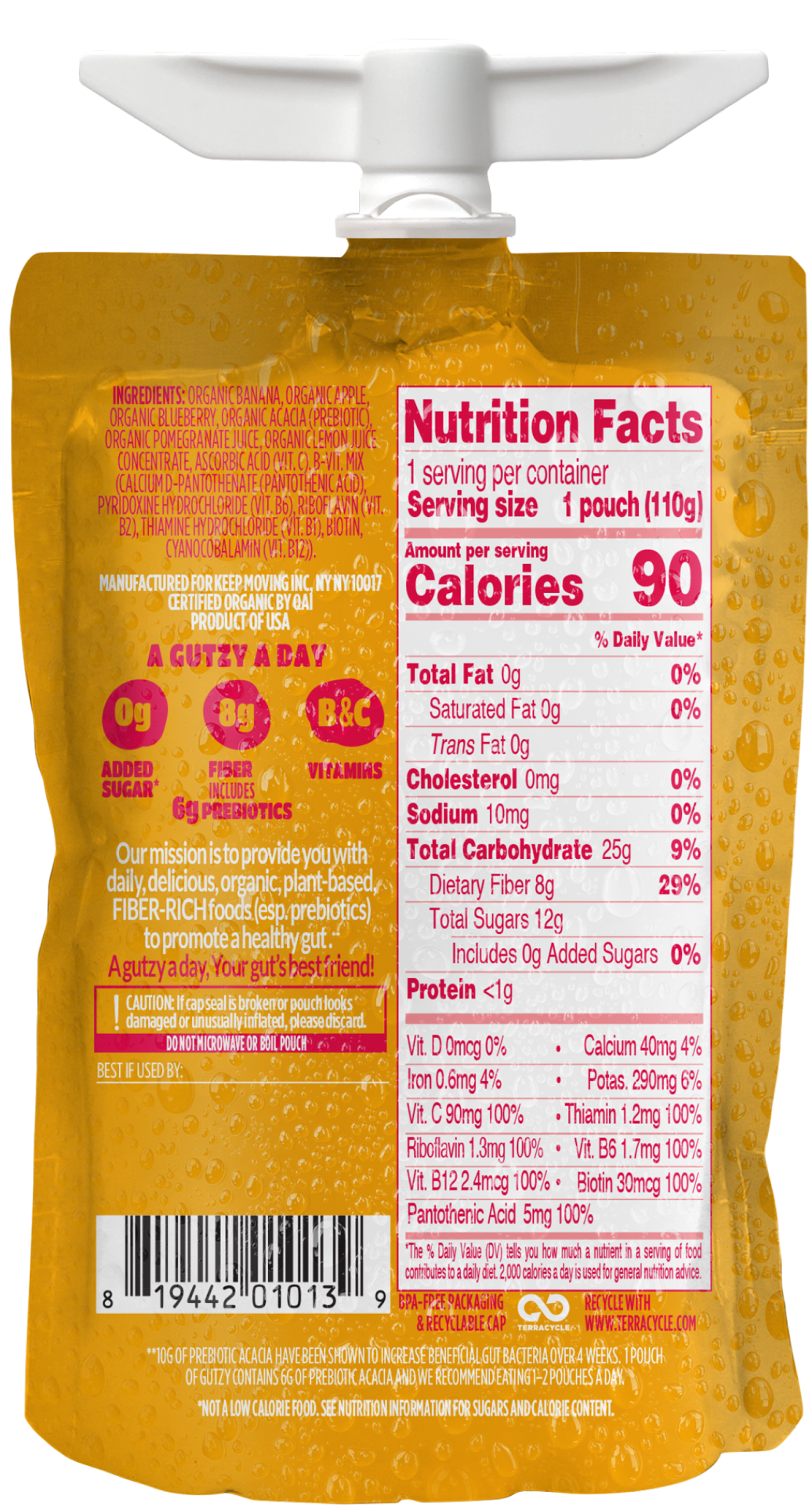 slide 2 of 2, Gutzy Organic Banana Apple Berry Pomegranate Prebiotic Gut Health Snack 3.9 oz, 3.9 oz