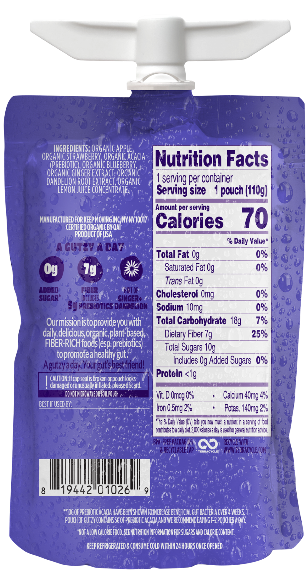 slide 2 of 2, Gutzy Organic Apple Strawberry Blueberry + Ginger Dandelion Prebiotic Gut Health Snack 3.9 oz, 3.9 oz