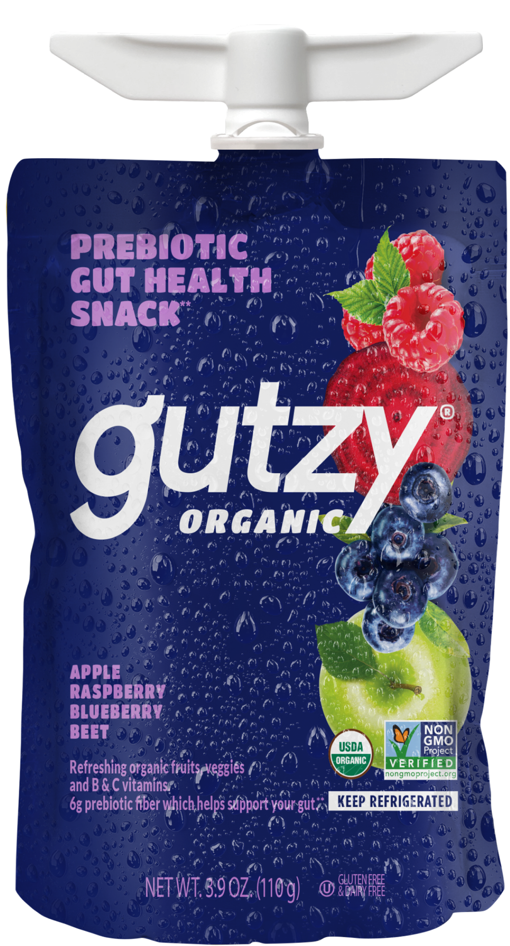 slide 1 of 2, Gutzy Organic Apple Raspberry Blueberry Beet Prebiotic Gut Health Snack 3.9 oz, 3.9 oz