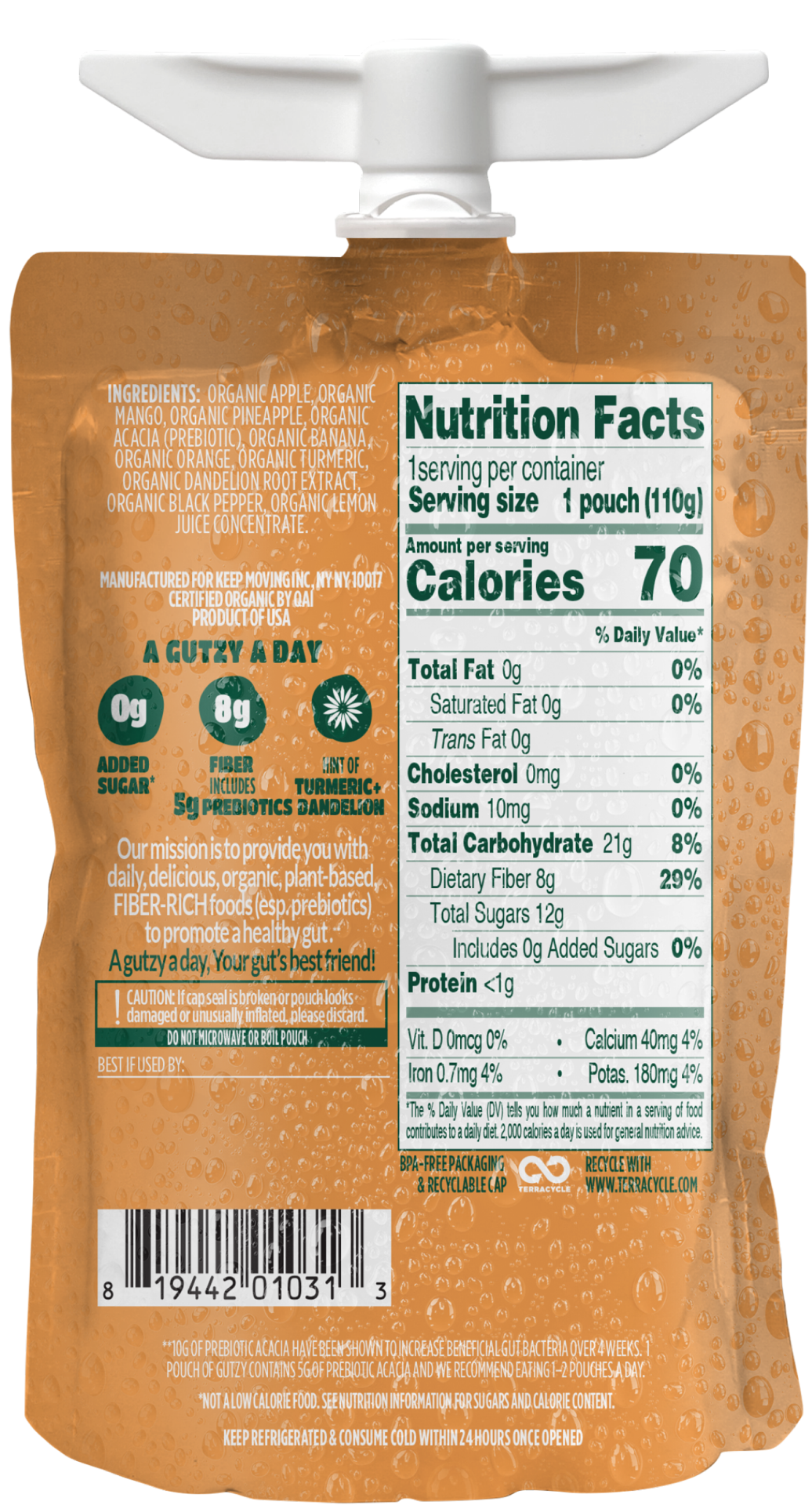 slide 2 of 2, Gutzy Organic Apple Mango + Turmeric Dandelion Prebiotic Gut Health Snack 3.9 oz, 3.9 oz