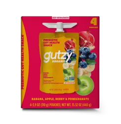 Gutzy Organic Prebiotic Fiber Snack Banana, Apple, Berry, And Pomegranate - 4 Pk / 3.9 Oz. Each Pouch