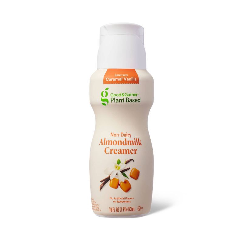 slide 1 of 3, Plant Based Caramel Vanilla Non-Dairy Almondmilk Creamer - 1pt - Good & Gather™, 1 pint