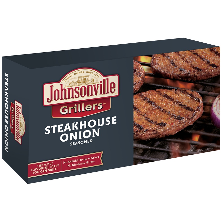 slide 3 of 4, Johnsonville Grillers Steakhouse and Onion Seasoned Bratwurst Patties, 6 ct; 0.25 lb