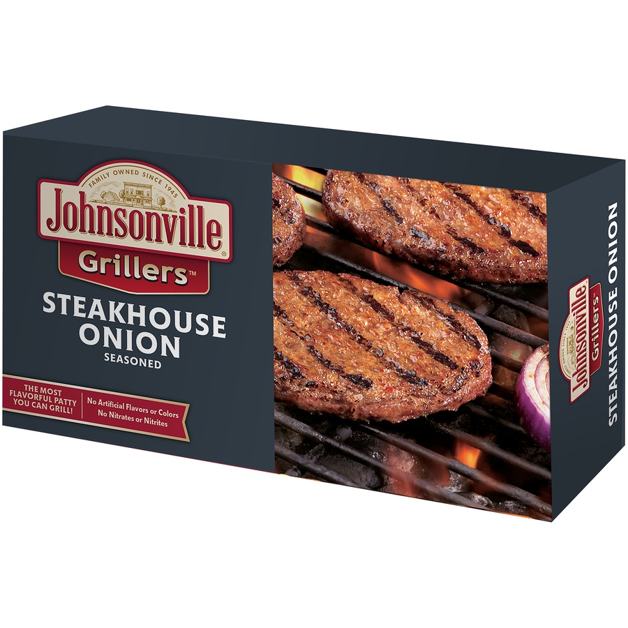 slide 4 of 4, Johnsonville Grillers Steakhouse and Onion Seasoned Bratwurst Patties, 6 ct; 0.25 lb