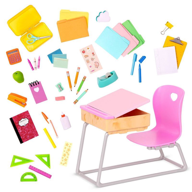 slide 5 of 5, Our Generation Flying Colors School Desk & Supplies Accessory Set for 18" Dolls, 1 ct