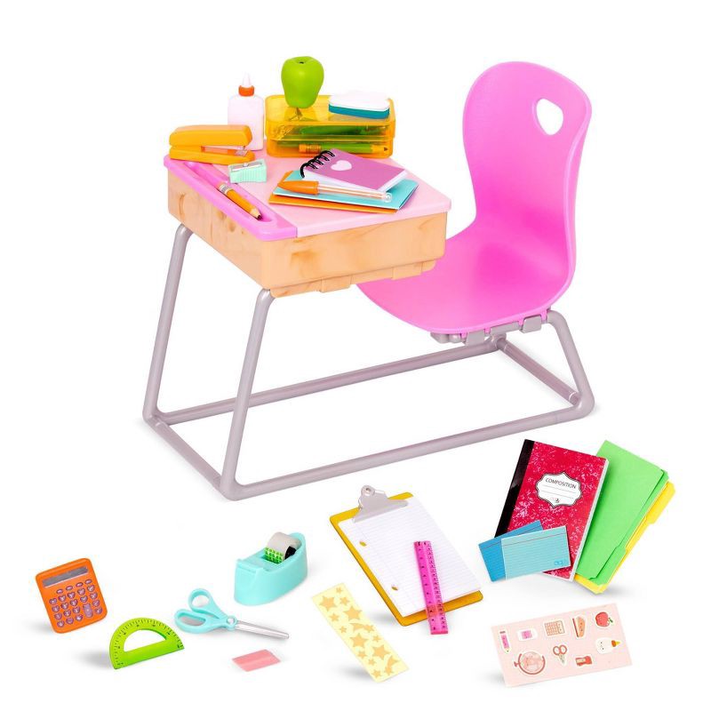 slide 1 of 5, Our Generation Flying Colors School Desk & Supplies Accessory Set for 18" Dolls, 1 ct