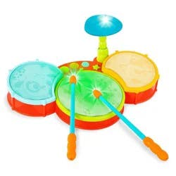 B. toys Toy Drum Set - Little Beats: Lights Up, Sound Effects, Plastic Material, 3 Pieces, Educational Music Toy
