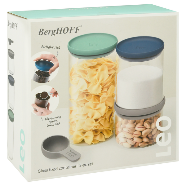 slide 1 of 1, Berghoff Leo Glass Food Container Set, Glass, 3-Piece, 1 ct