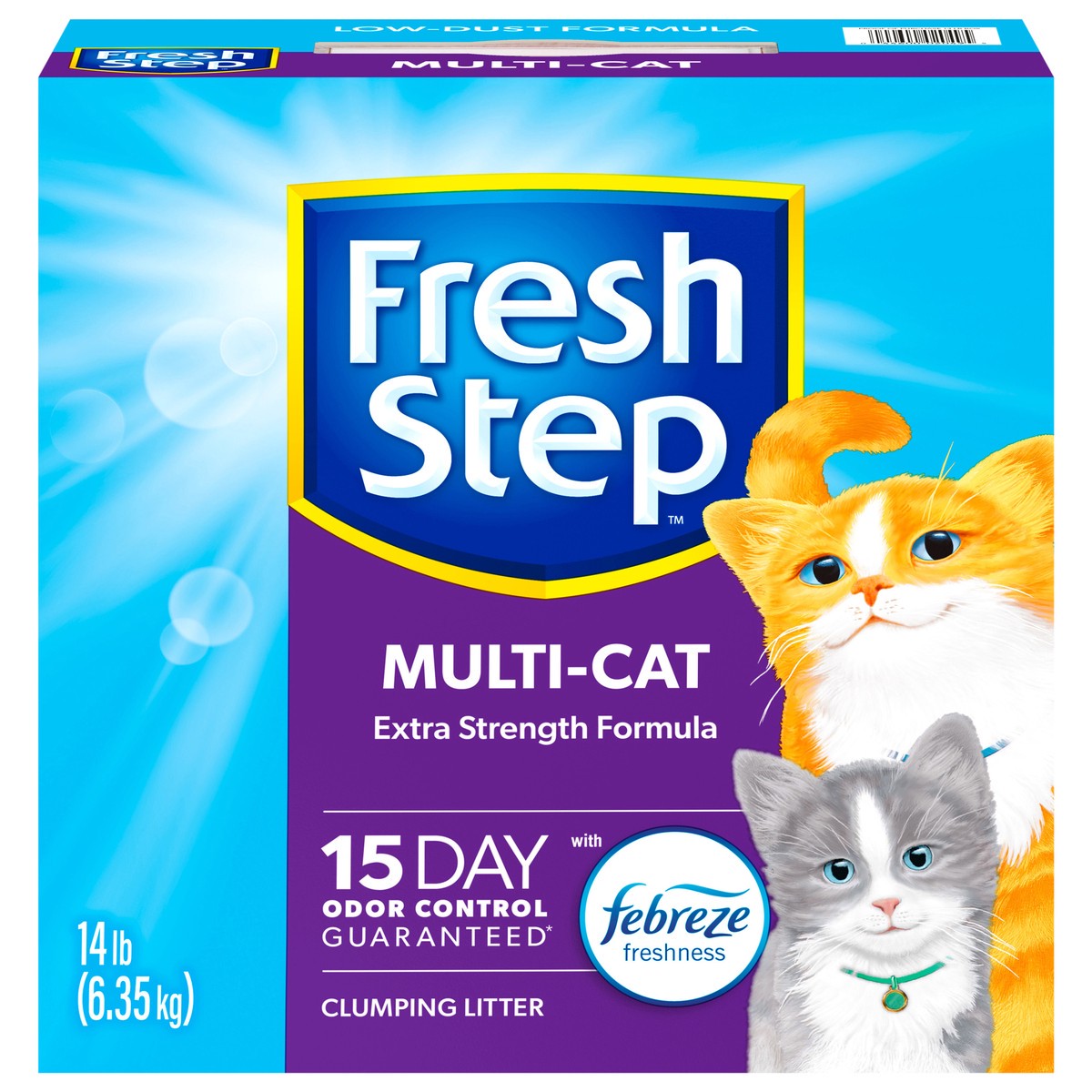 slide 1 of 9, Fresh Step Multi-Cat Extra Strength Scented Litter with Febreze Clumping Cat Litter, 14 lb