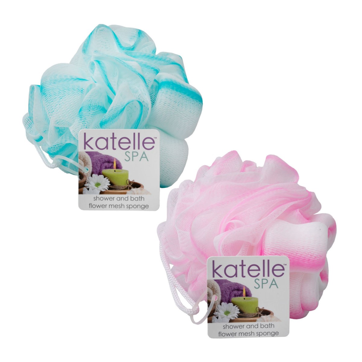 slide 1 of 17, Katelle Shower & Bath Flower Mesh Sponge, Assorted Colors, 1 ct