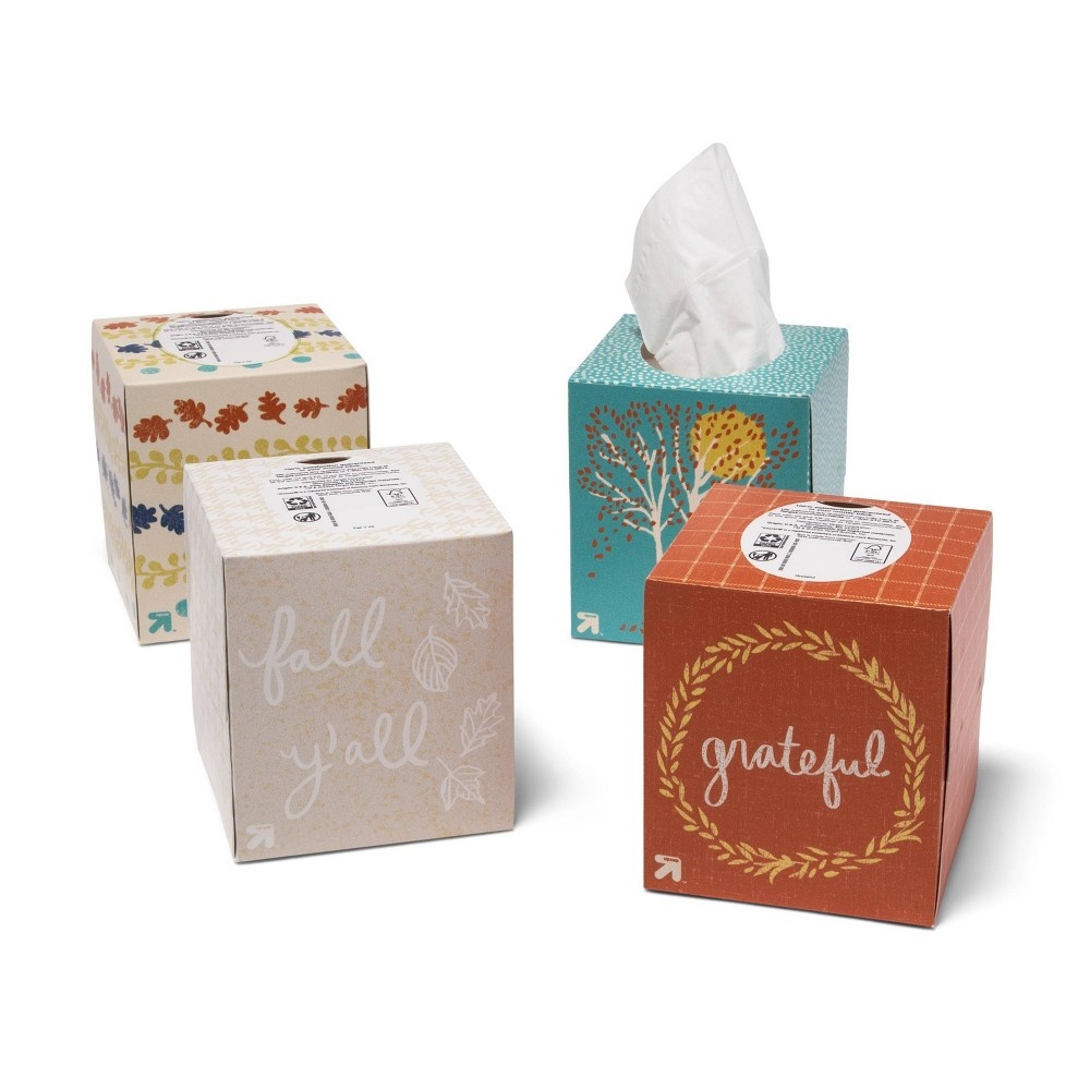 slide 3 of 3, Fall-themed Ultra Soft Facial Tissue - up & up, 4 ct, 65 ct