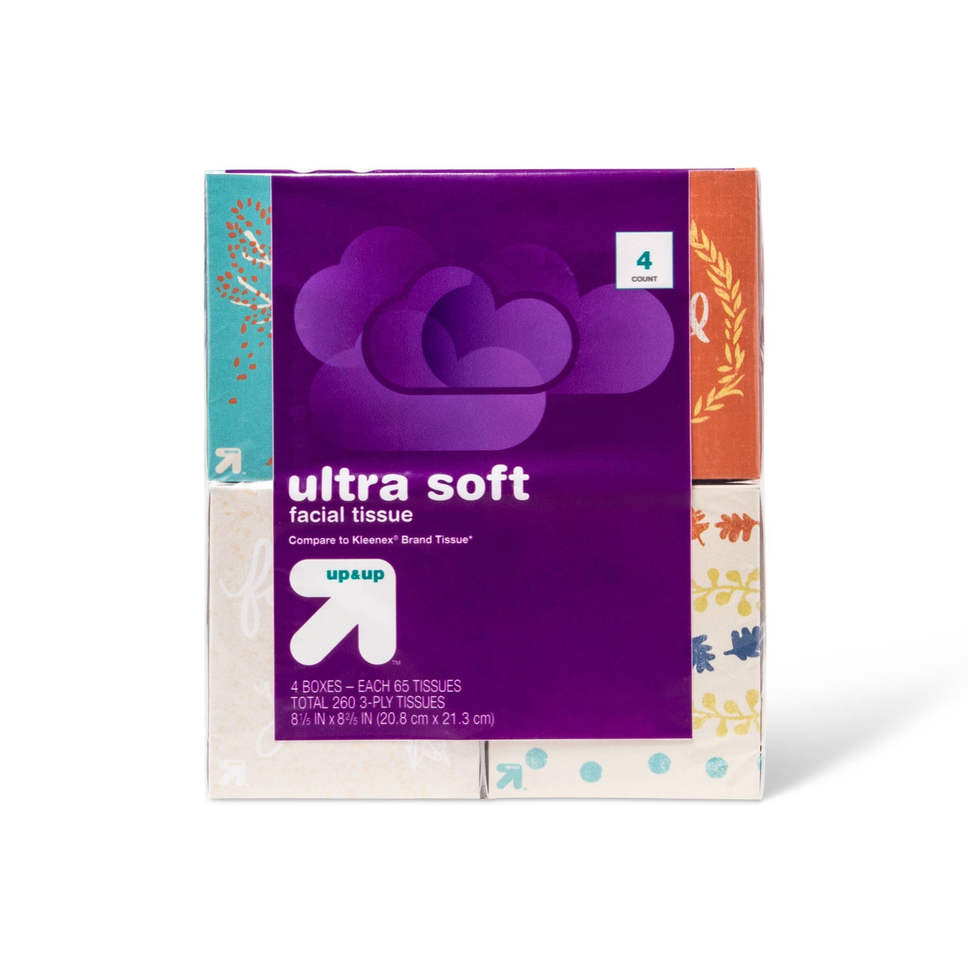 slide 1 of 3, Fall-themed Ultra Soft Facial Tissue - up & up, 4 ct, 65 ct
