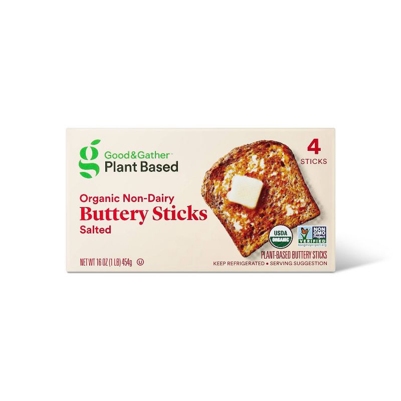 slide 1 of 3, Plant Based Organic Non-Dairy Salted Buttery Sticks - 16oz/4ct - Good & Gather™, 4 ct; 16 oz