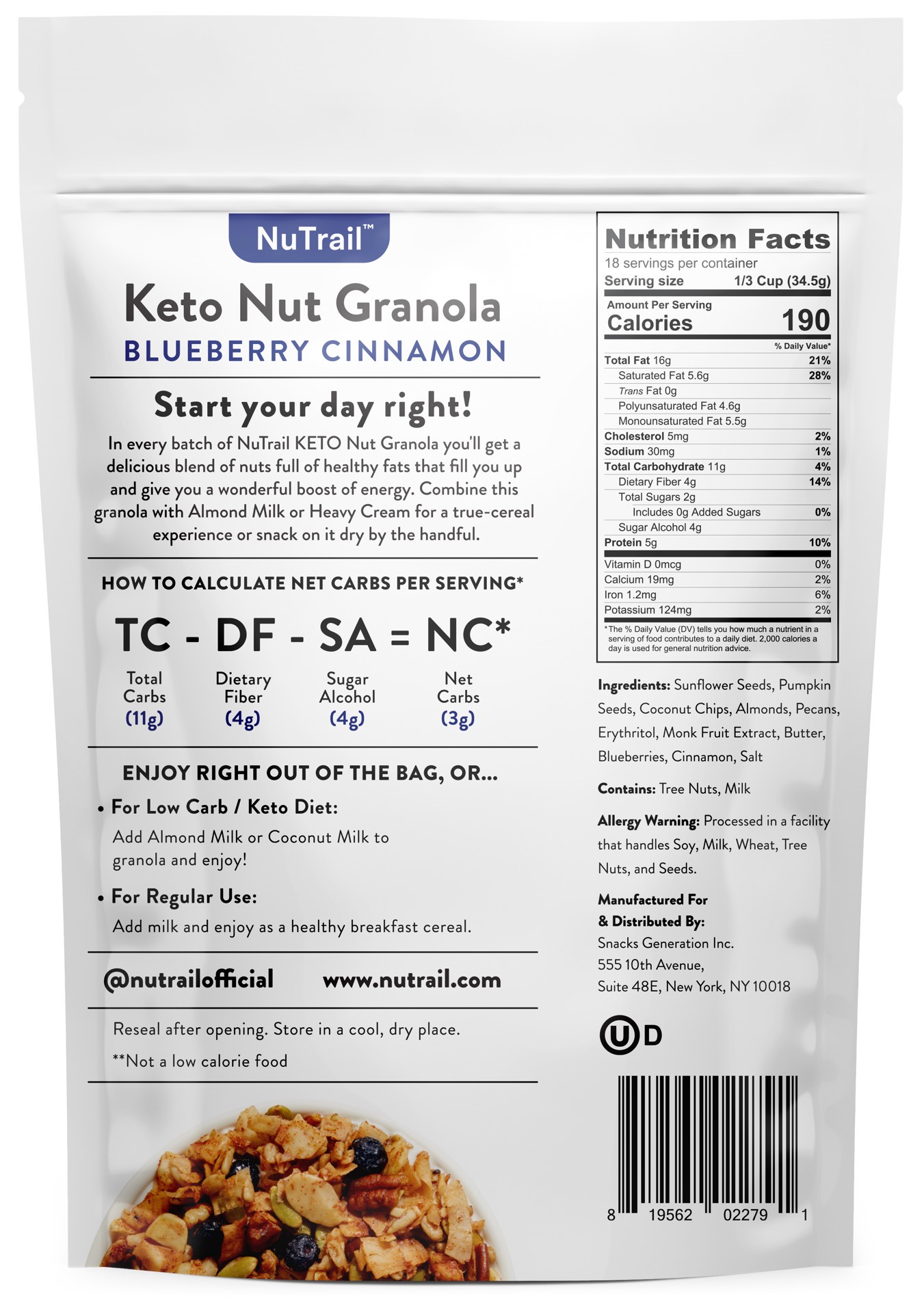 slide 2 of 2, Nu Trail Keto Blueberry Cinnamon Nut Granola, 22 oz, 