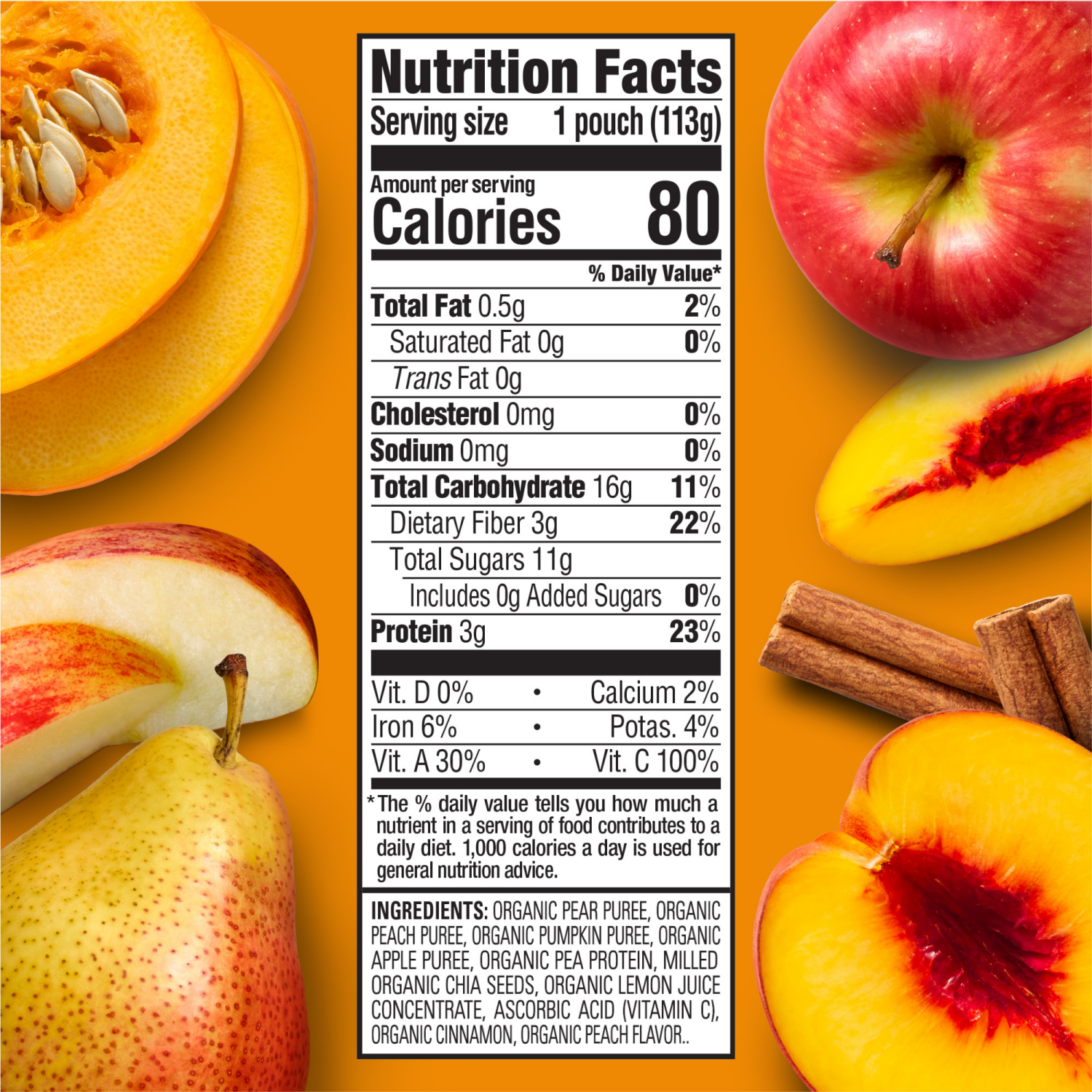 slide 7 of 8, Happy Tot Organics Fiber & Protein Stage 4 Organic Pears, Peaches, Pumpkin & Apples Pouch 4 oz UNIT, 4 oz