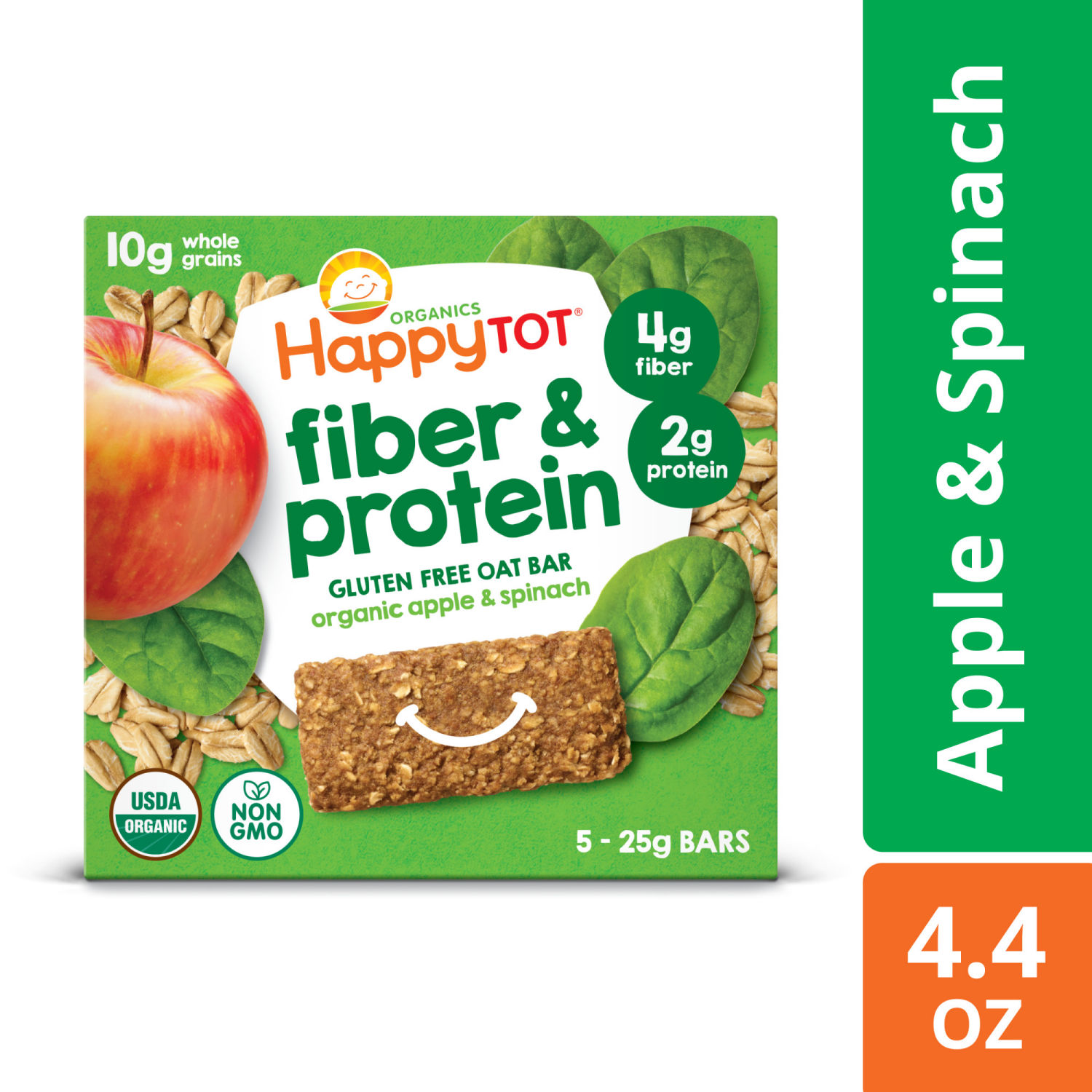 slide 2 of 5, Happy Tot Organic Apples & Spinach Fiber & Protein Oat Bar, 4.4 oz