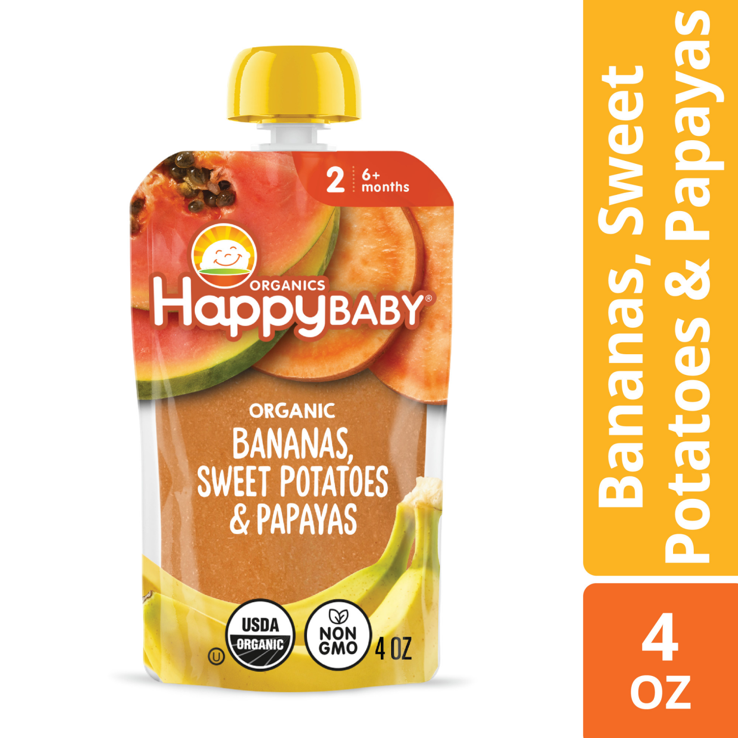 slide 4 of 8, Happy Baby Organics Clearly Crafted Stage 2 Bananas, Sweet Potatoes & Papaya Pouch 4oz UNIT, 4 oz