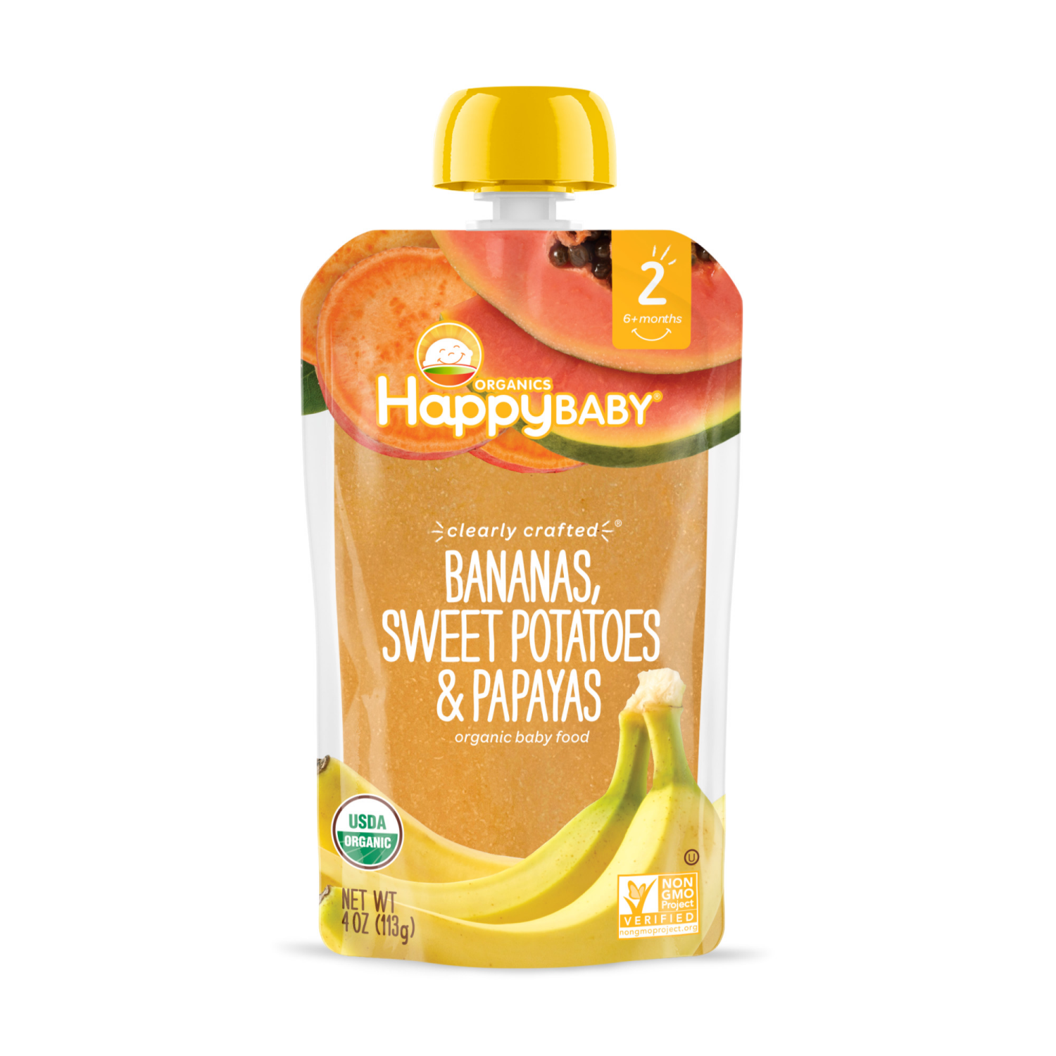 slide 1 of 8, Happy Baby Organics Clearly Crafted Stage 2 Bananas, Sweet Potatoes & Papaya Pouch 4oz UNIT, 4 oz
