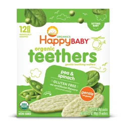 Happy Baby Organic Teethers, Baby Food Snack, Pea & Spinach – 12ct/0.14oz Each