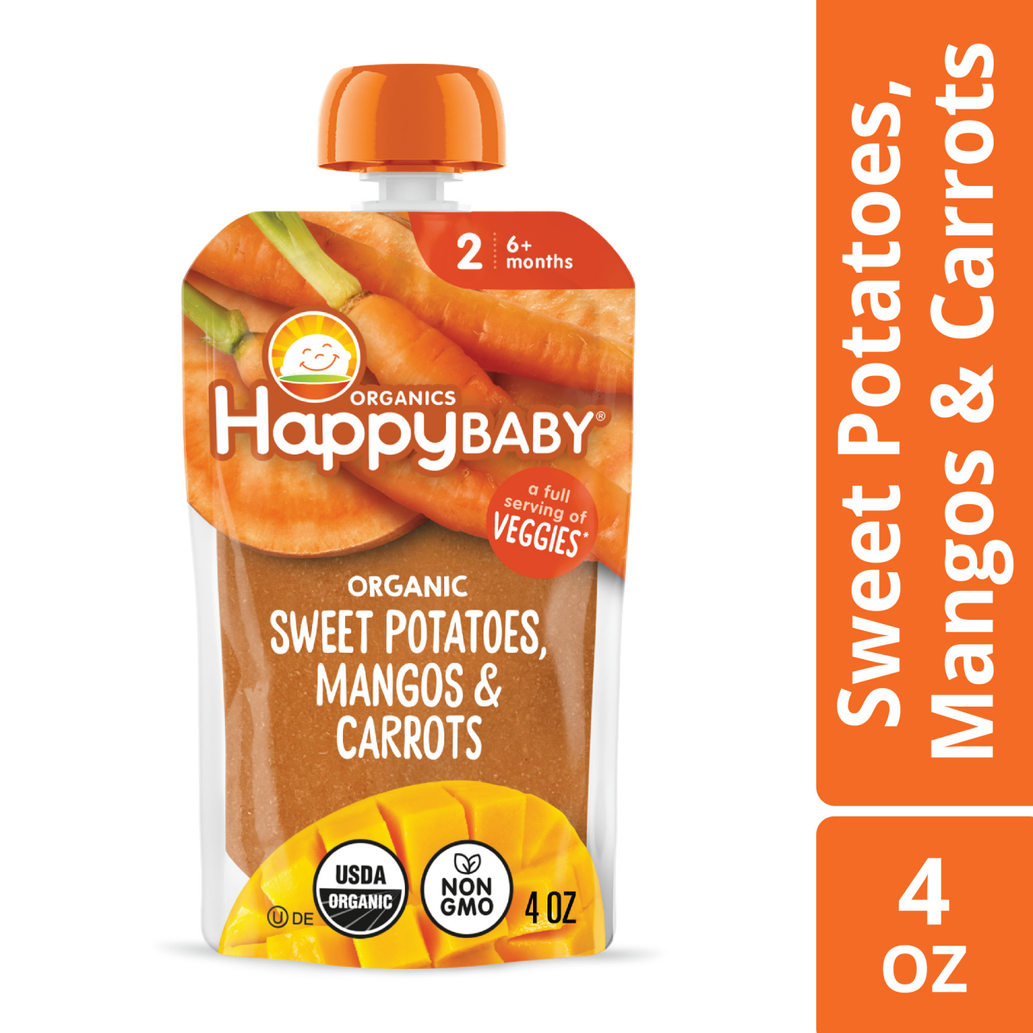 slide 4 of 8, Happy Baby Organics Clearly Crafted Stage 2 Sweet Potatoes, Mangos & Carrots Pouch 4oz UNIT, 4 oz