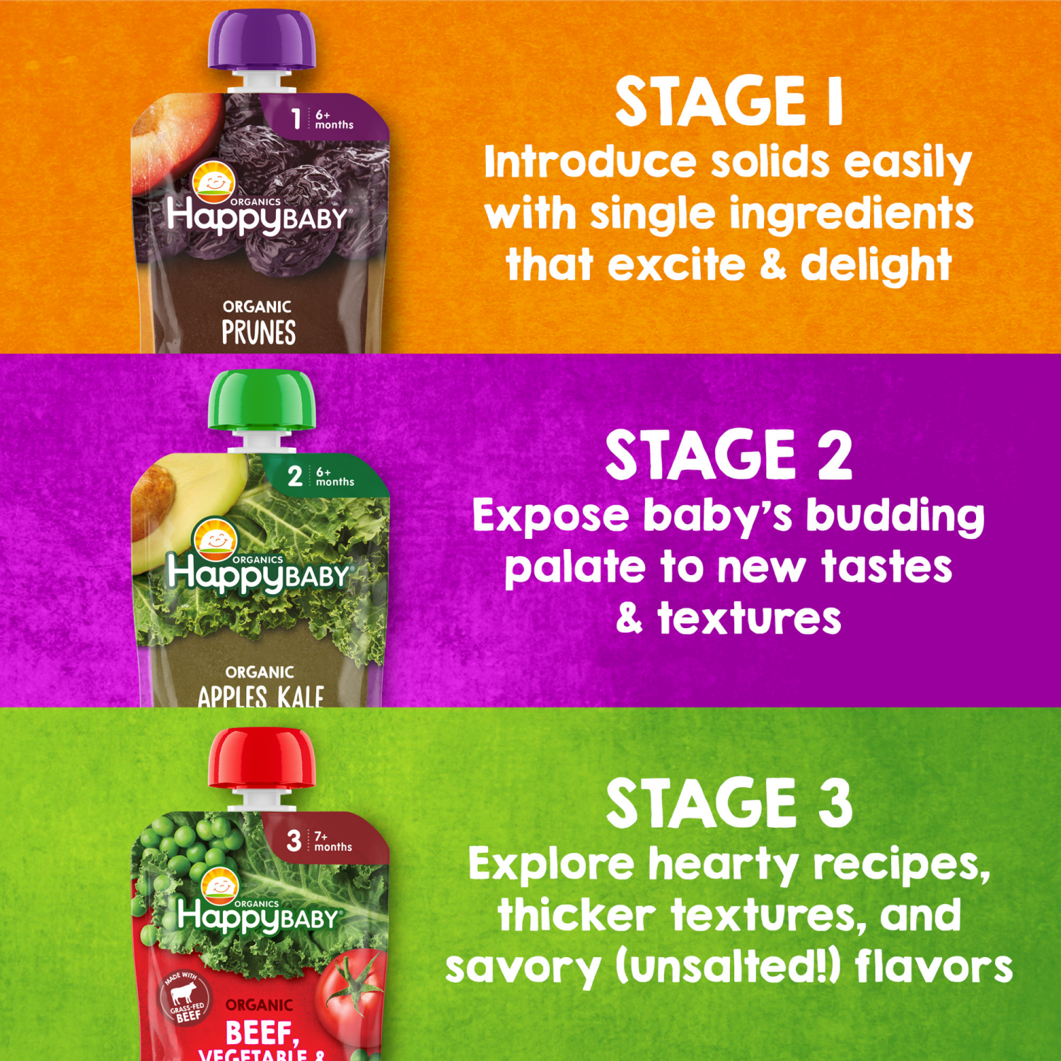 slide 7 of 8, Happy Baby Organics Clearly Crafted Stage 2 Meals Apples, Sweet Potatoes & Granola Pouch 4oz UNIT, 4 oz