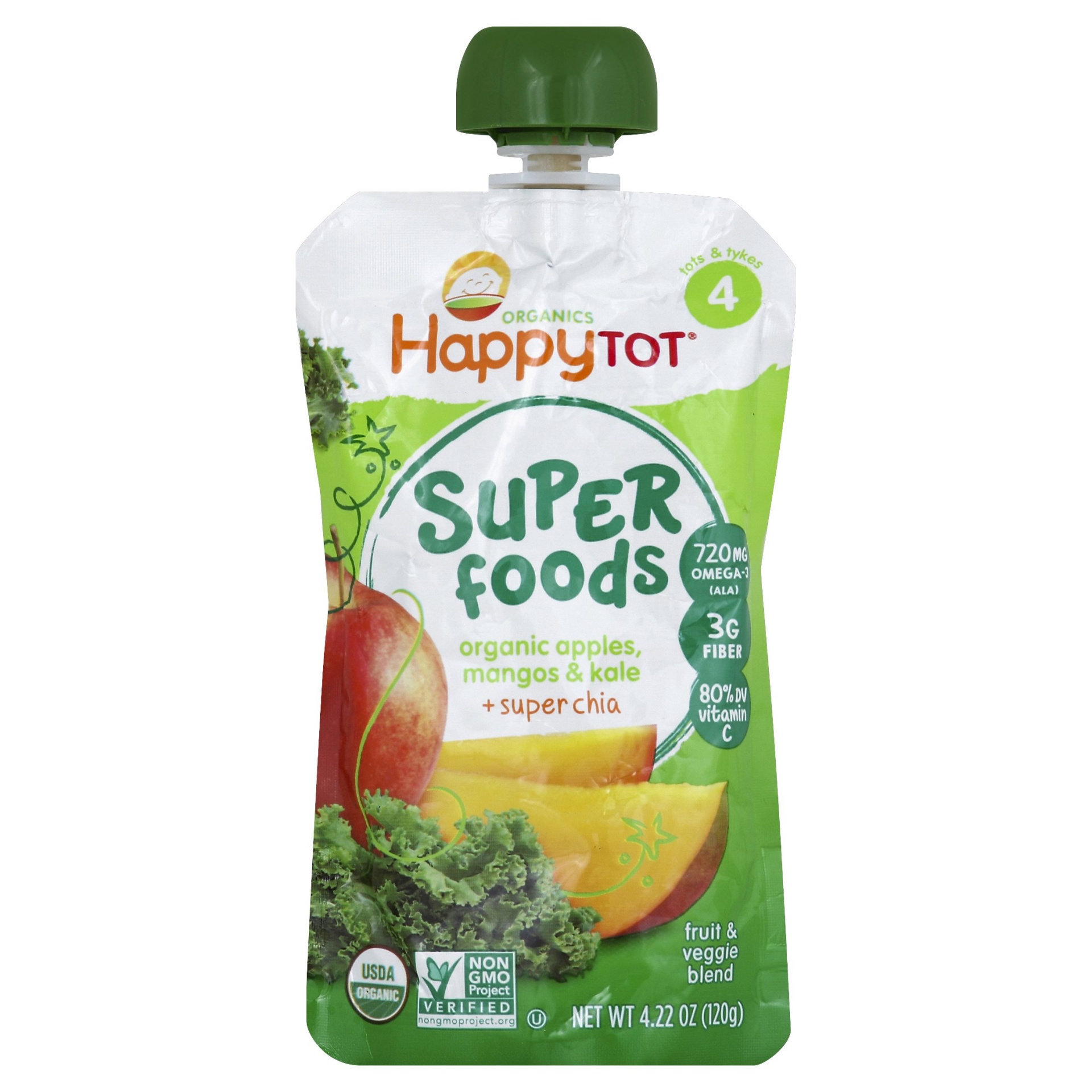 slide 1 of 6, Happy Tot Super Foods, Apple Mango Kale + Super Chia, 4.22 oz