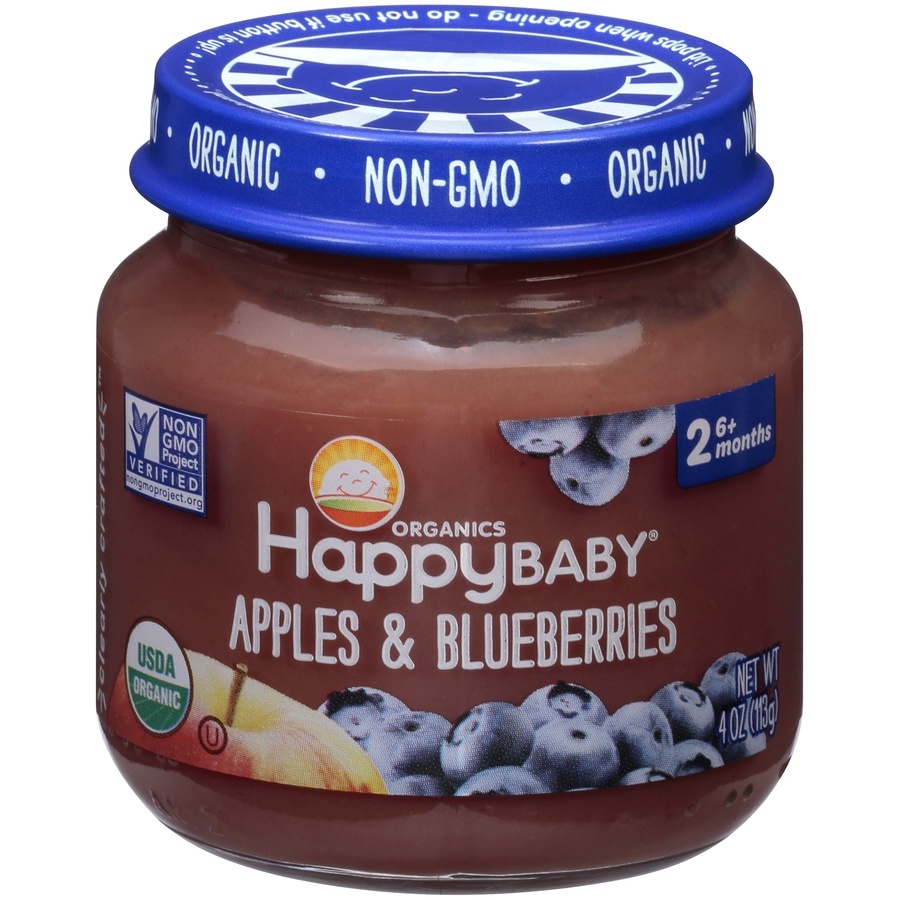 slide 1 of 8, Happy Baby Apples & Blueberries Baby Food Puree, 4 oz
