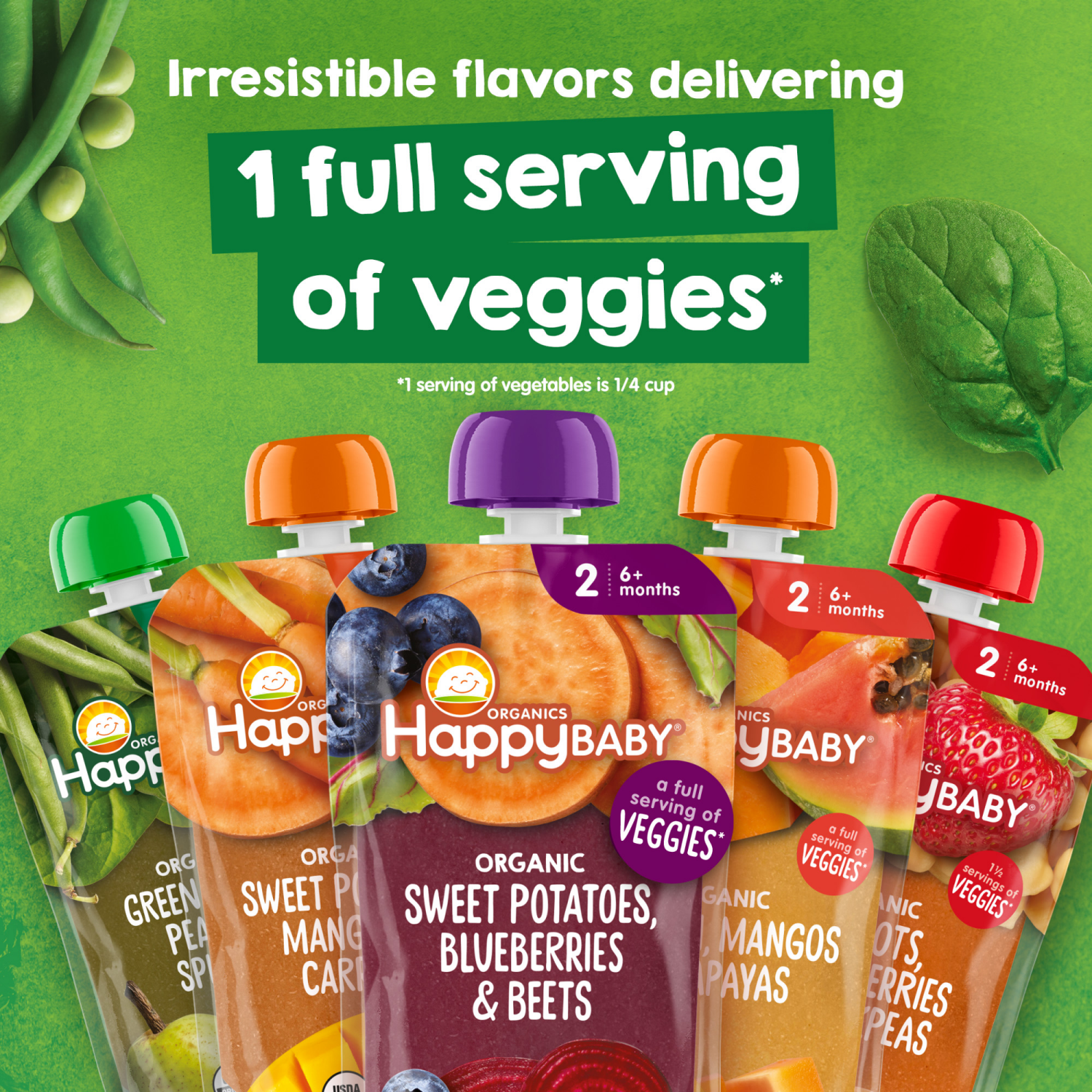 slide 5 of 8, Happy Baby Organics Clearly Crafted Stage 2 Squash, Pears & Apricots Pouch 4oz UNIT, 4 oz