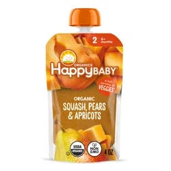 Happy Baby Organics Clearly Crafted Stage 2 Squash, Pears & Apricots Pouch 4oz UNIT