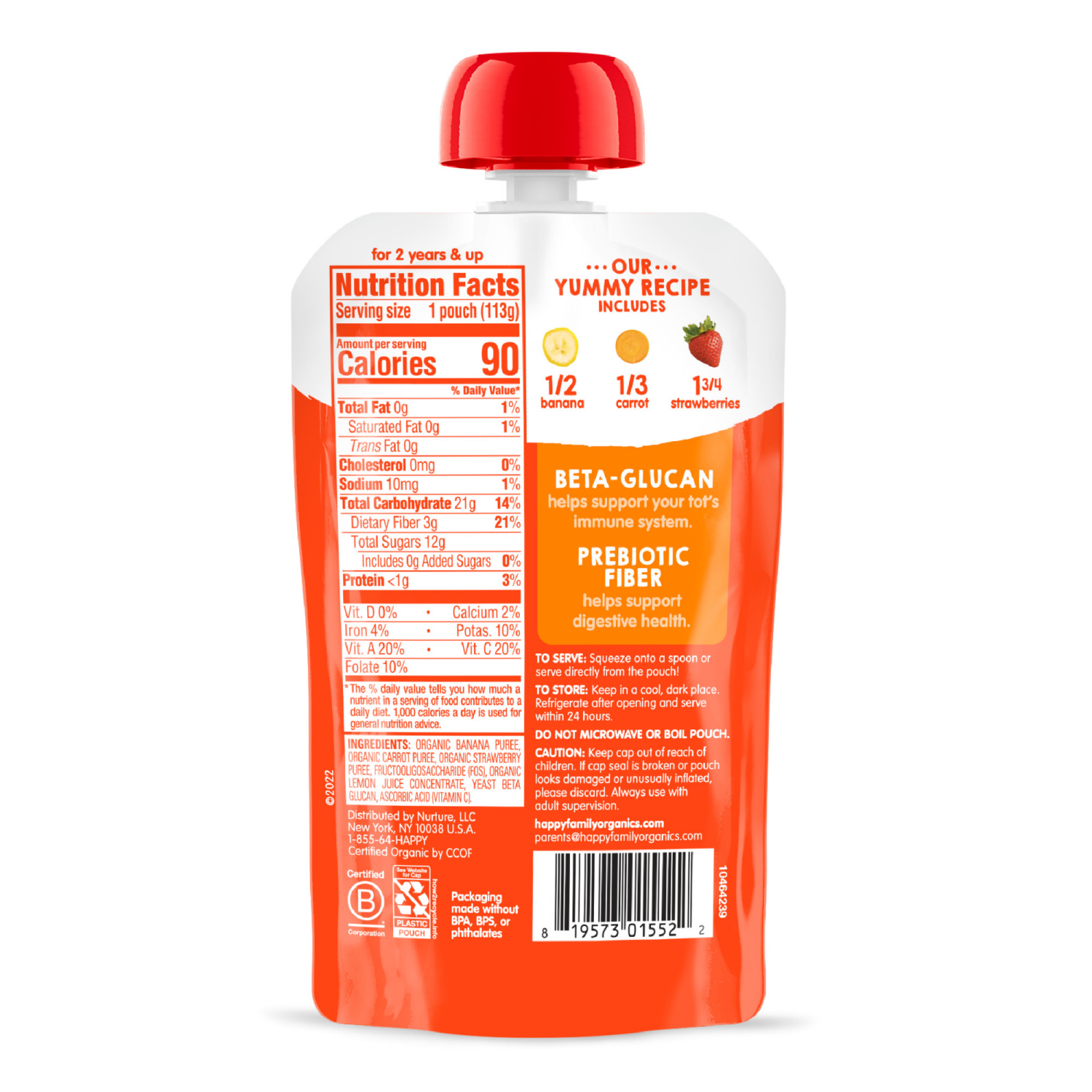 slide 7 of 8, Happy Tot Organics Super Bellies Stage 4 Immune + Digestive Support Blend Organic Bananas, Carrots & Strawberries Pouch 4 oz UNIT, 4 oz