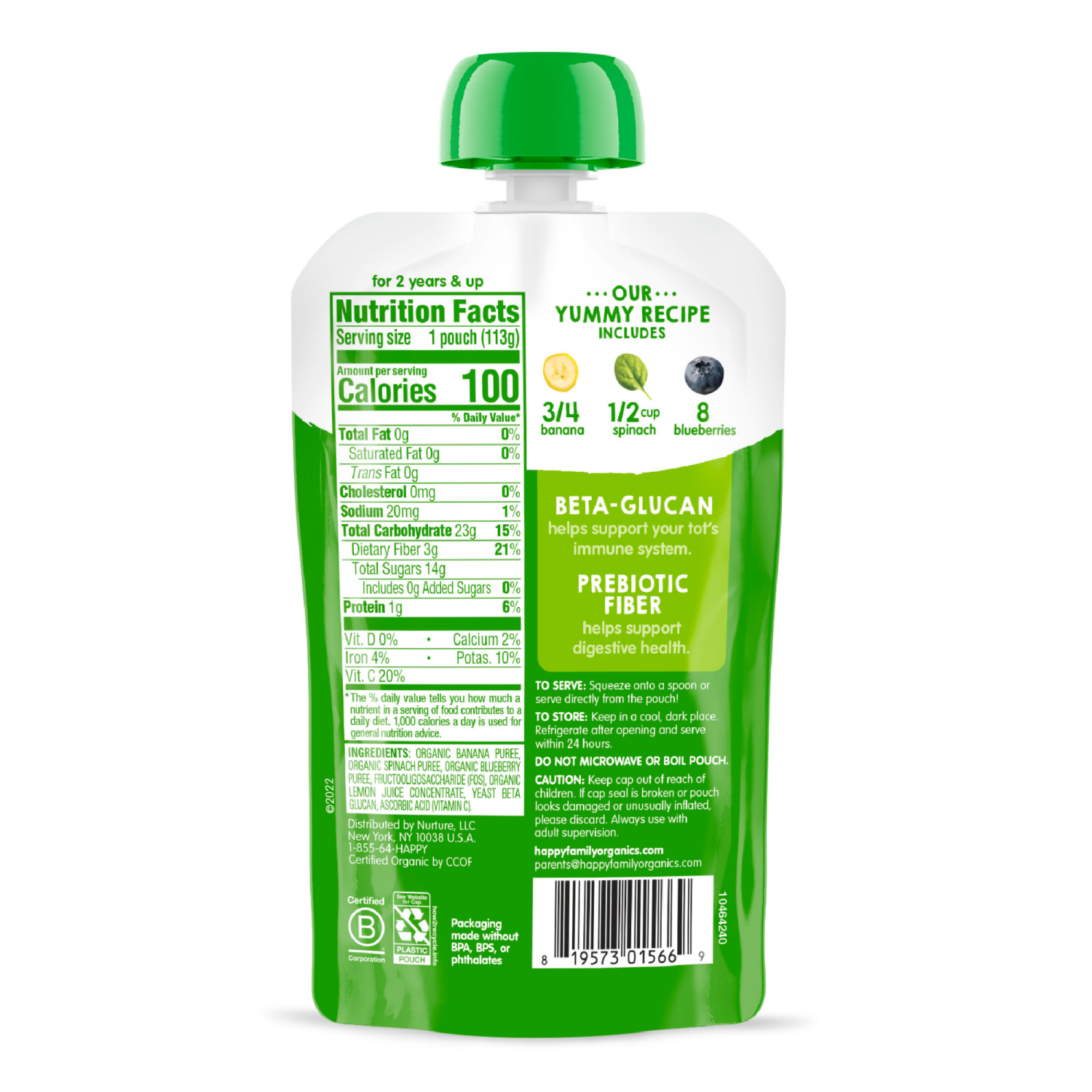 slide 7 of 8, Happy Tot Organics Super Bellies Stage 4 Immune + Digestive Support Blend Organic Bananas, Spinach & Blueberries Pouch 4 oz UNIT, 4 oz