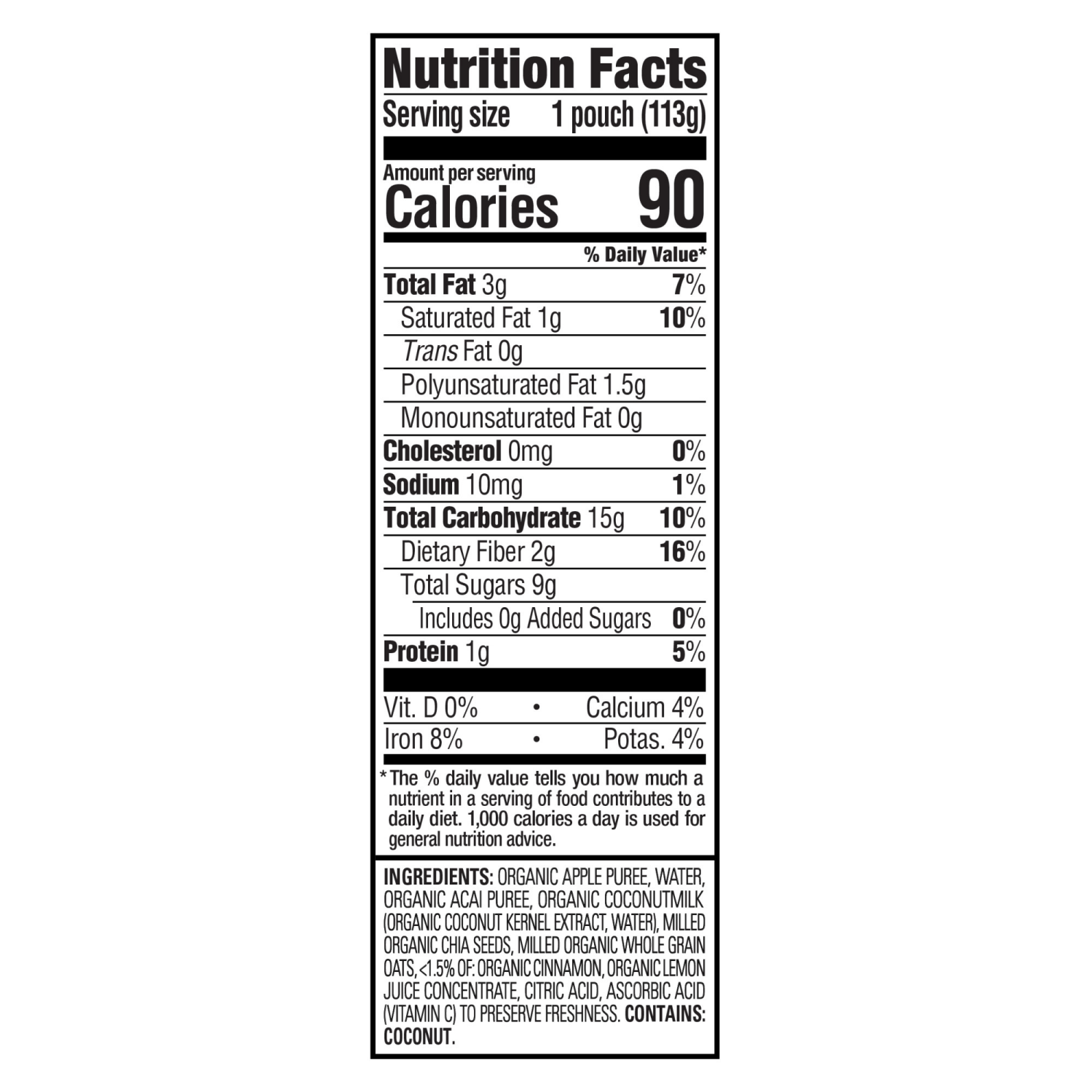 slide 8 of 8, Happy Tot Organics Super Morning Stage 4 Dairy Free Organic Apples, Acai, Coconut Milk, Millet & Cinnamon + Super Chia Pouch 4 oz UNIT, 3 oz