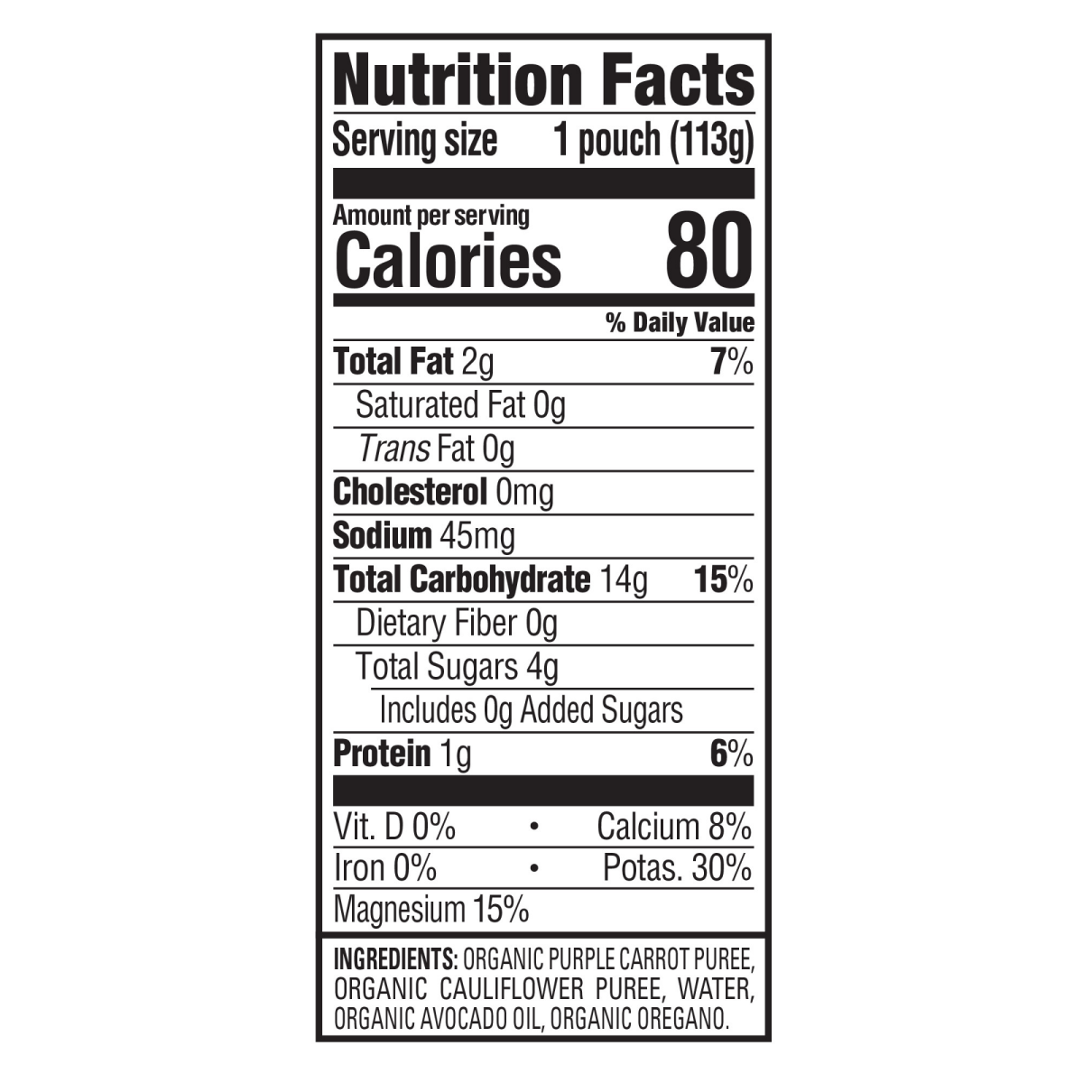 slide 21 of 25, Happy Baby Organics Stage 2 Organic Purple Carrots & Cauliflower with Avocado Oil + Oregano 4oz Pouch, 4 oz